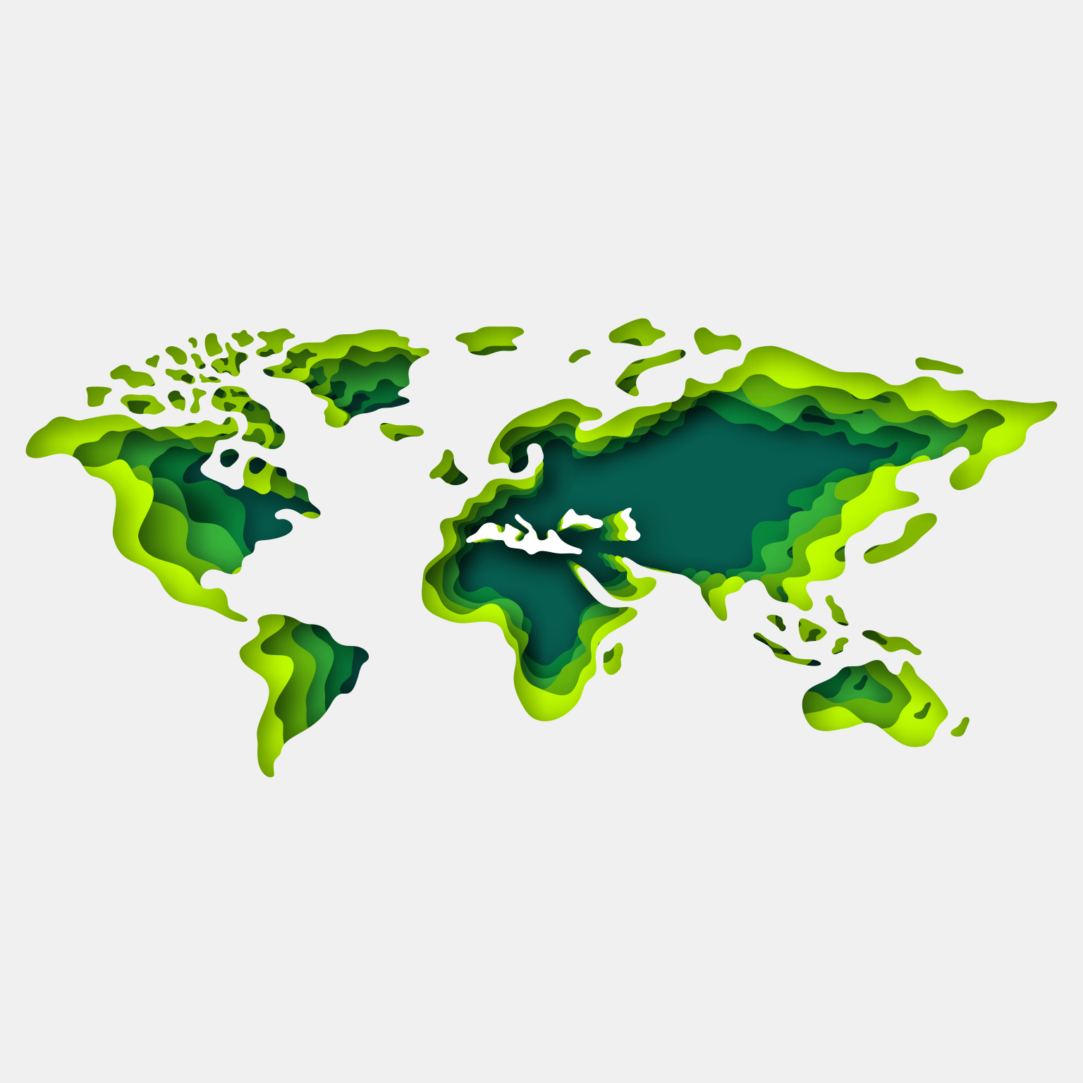 Papercut style 3d world map isolated on white background