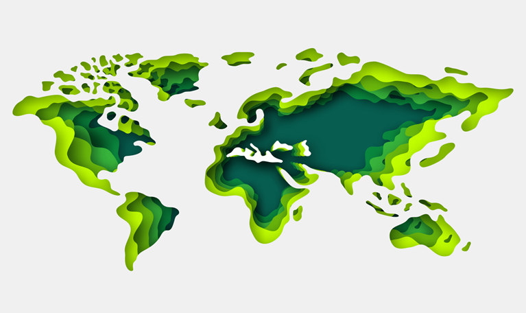 Papercut style 3d world map isolated on white background