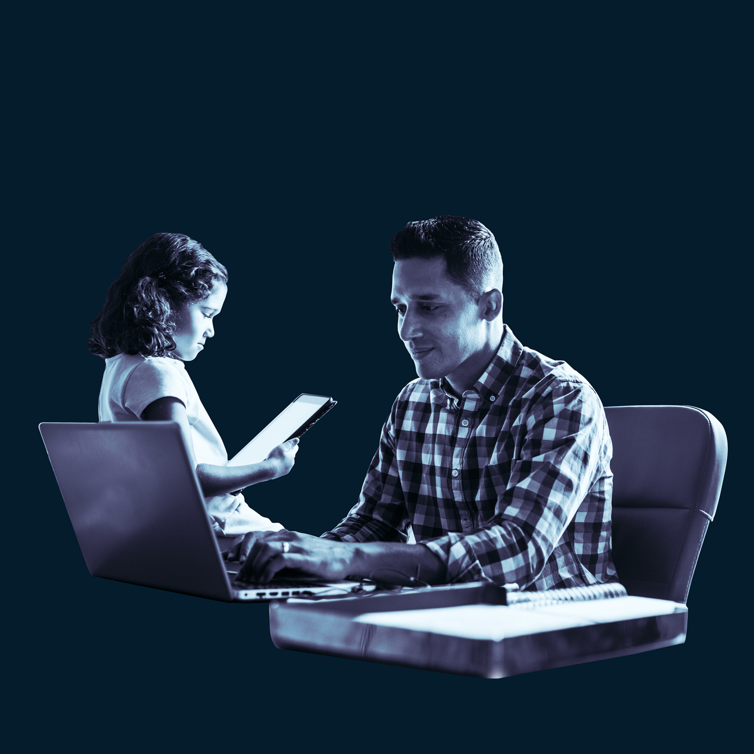 Father and daughter working together at desk