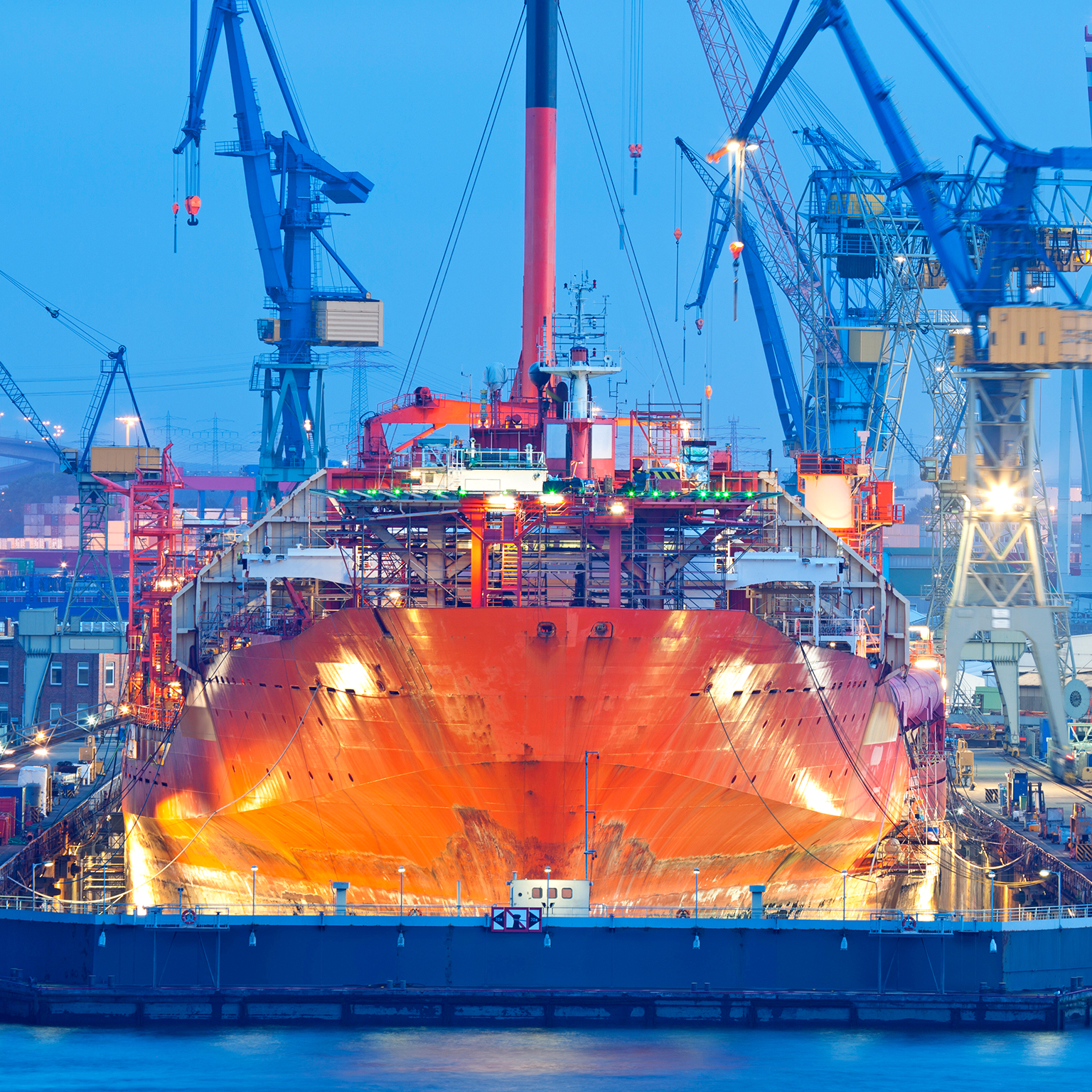  Ship Maintenance in Dry Dock at Night, Hamburg Harbor