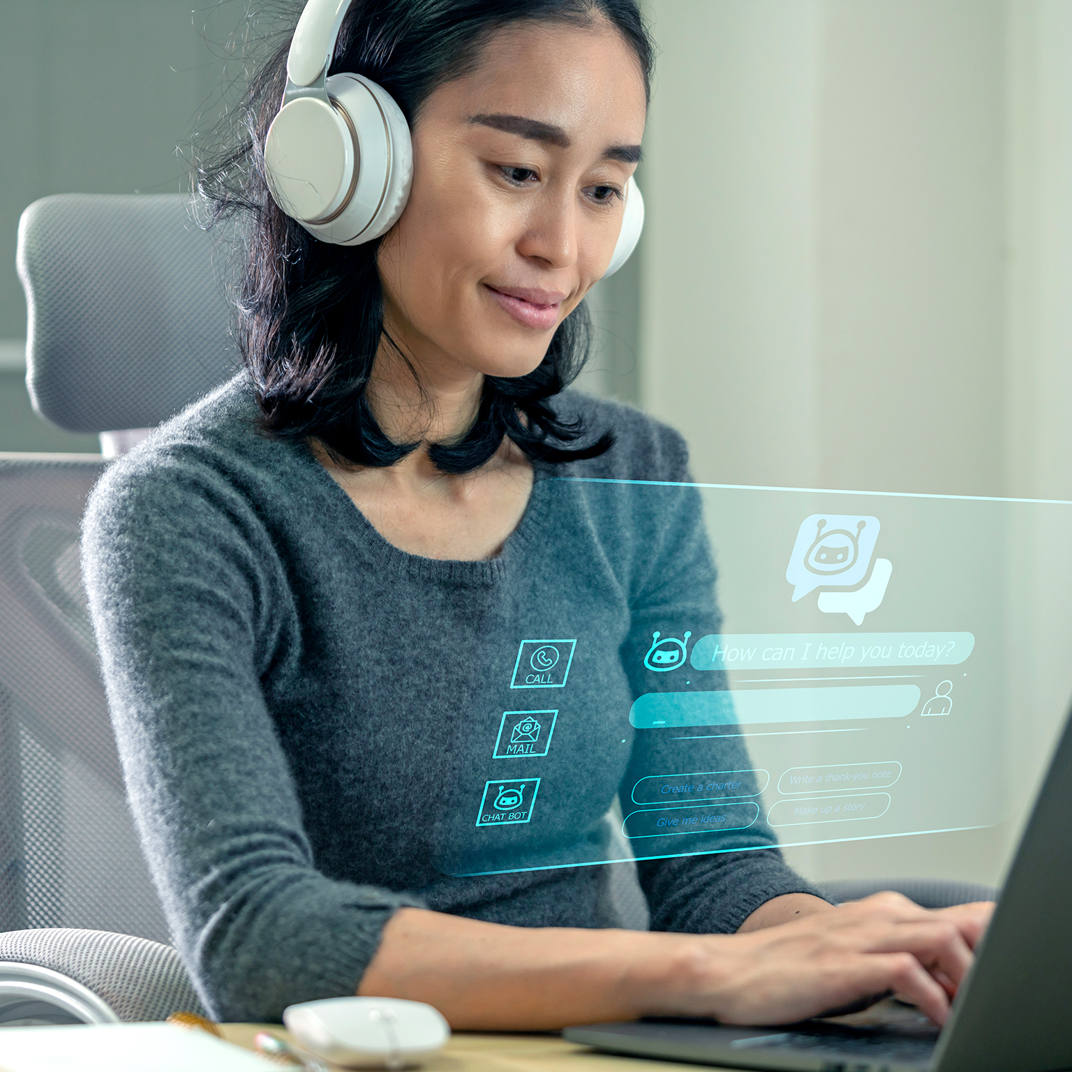 Person using online customer service with chat bot