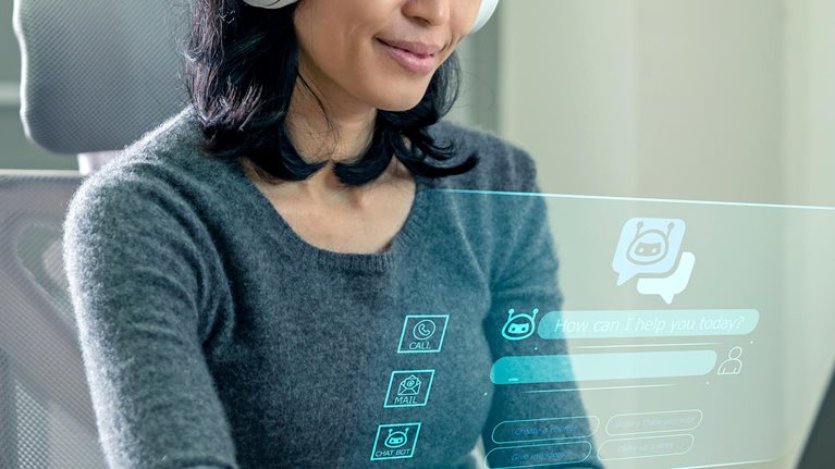 Person using online customer service with chat bot