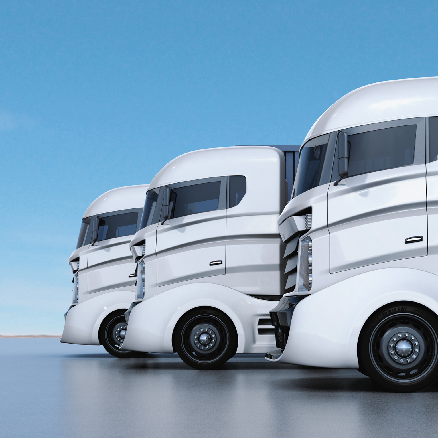 Trailer trucks lined up.