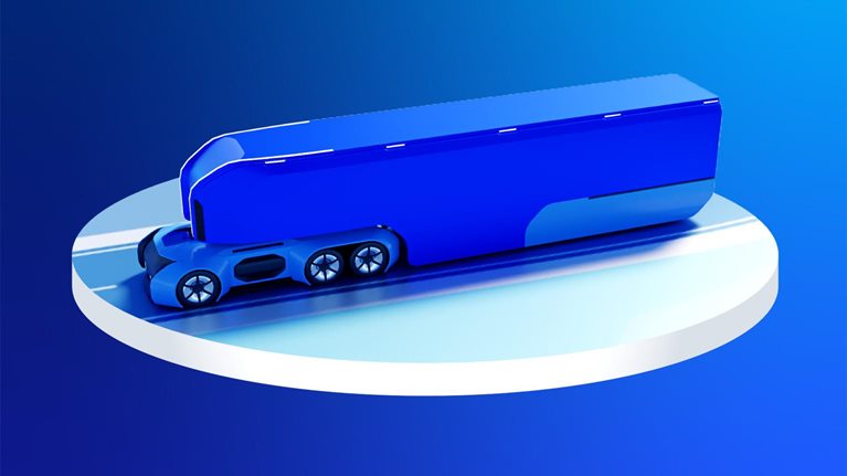Illustration autonomous truck cruising down the road