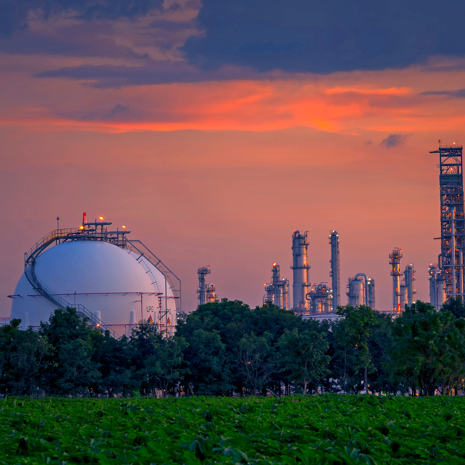 LPG plant and orange sky