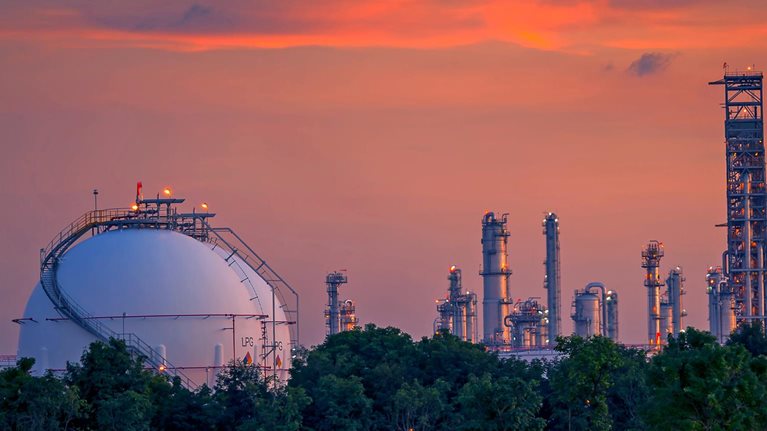 LPG plant and orange sky