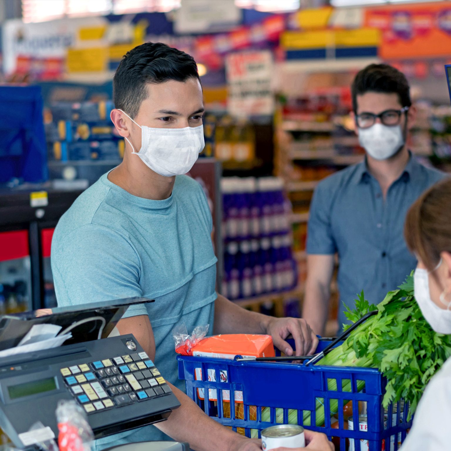A retail store checkout counter scene