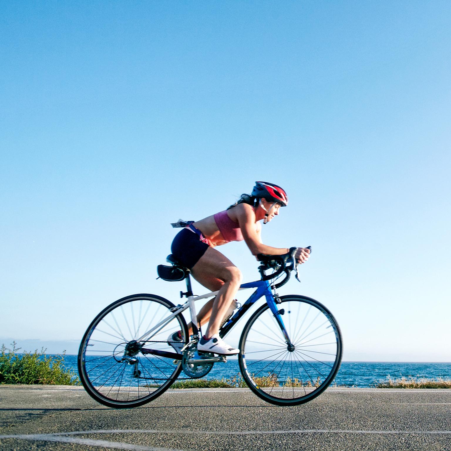 Woman competing in triathlon