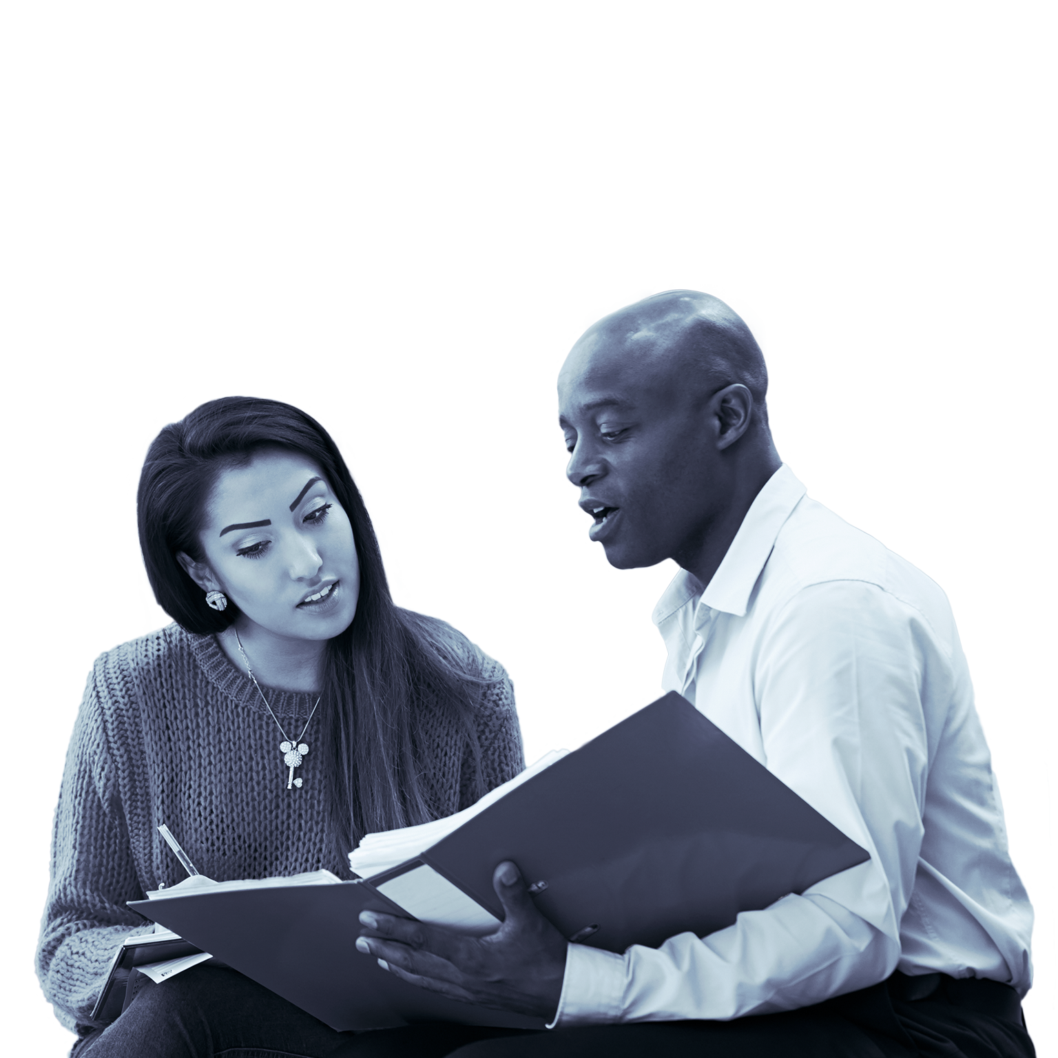 photo man and woman looking in binder