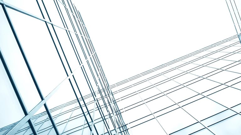 Transparent glass wall of contemporary skyscraper