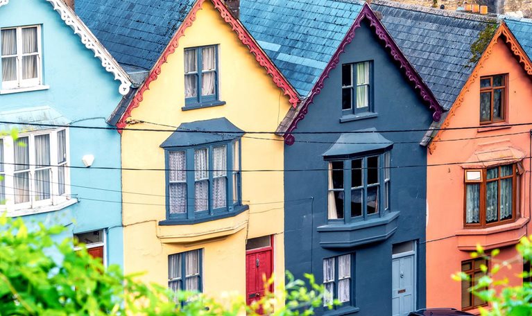 A row of colorful houses