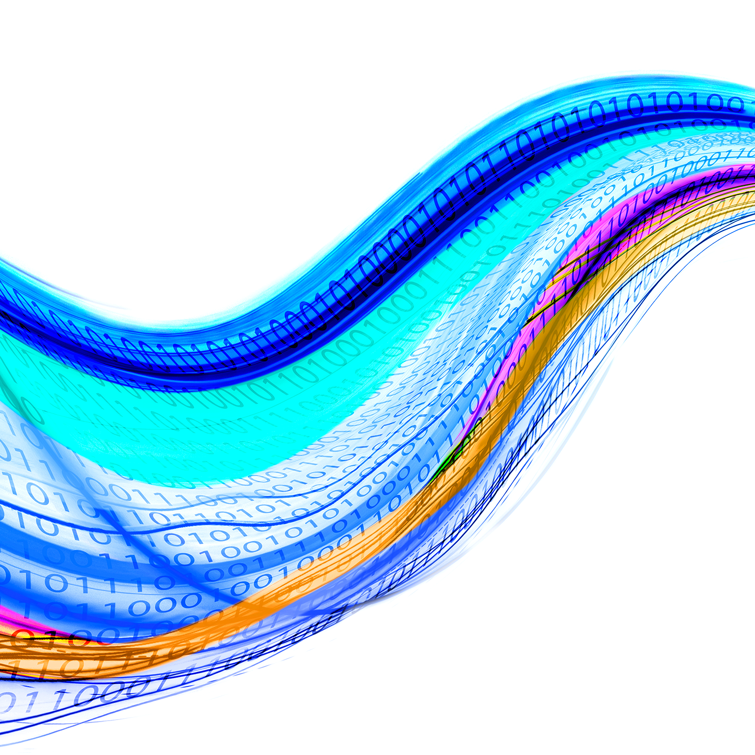 A colorful swirling wave of abstract binary code.