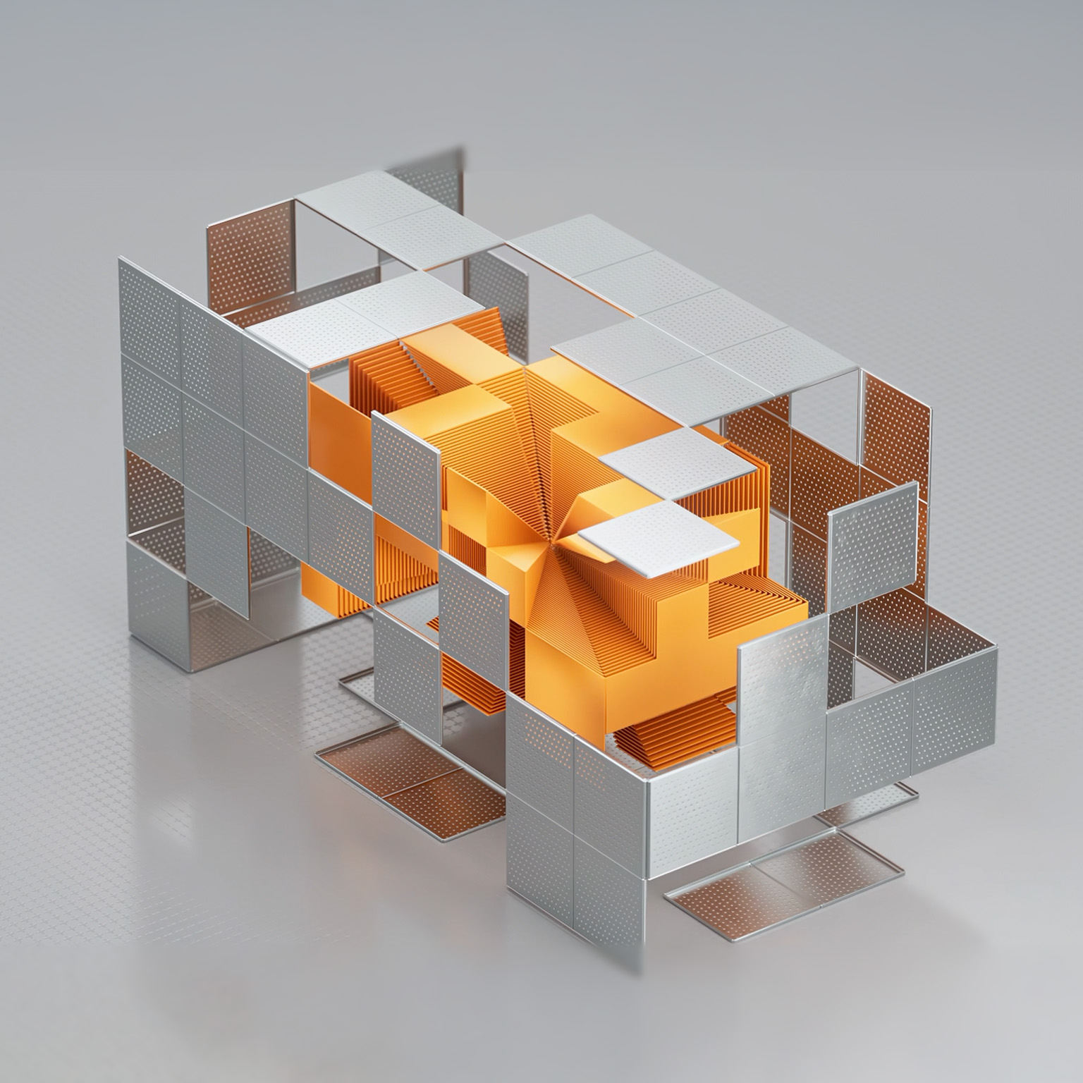 Vibrant colored futuristic cubes. Concept of cloud technology.