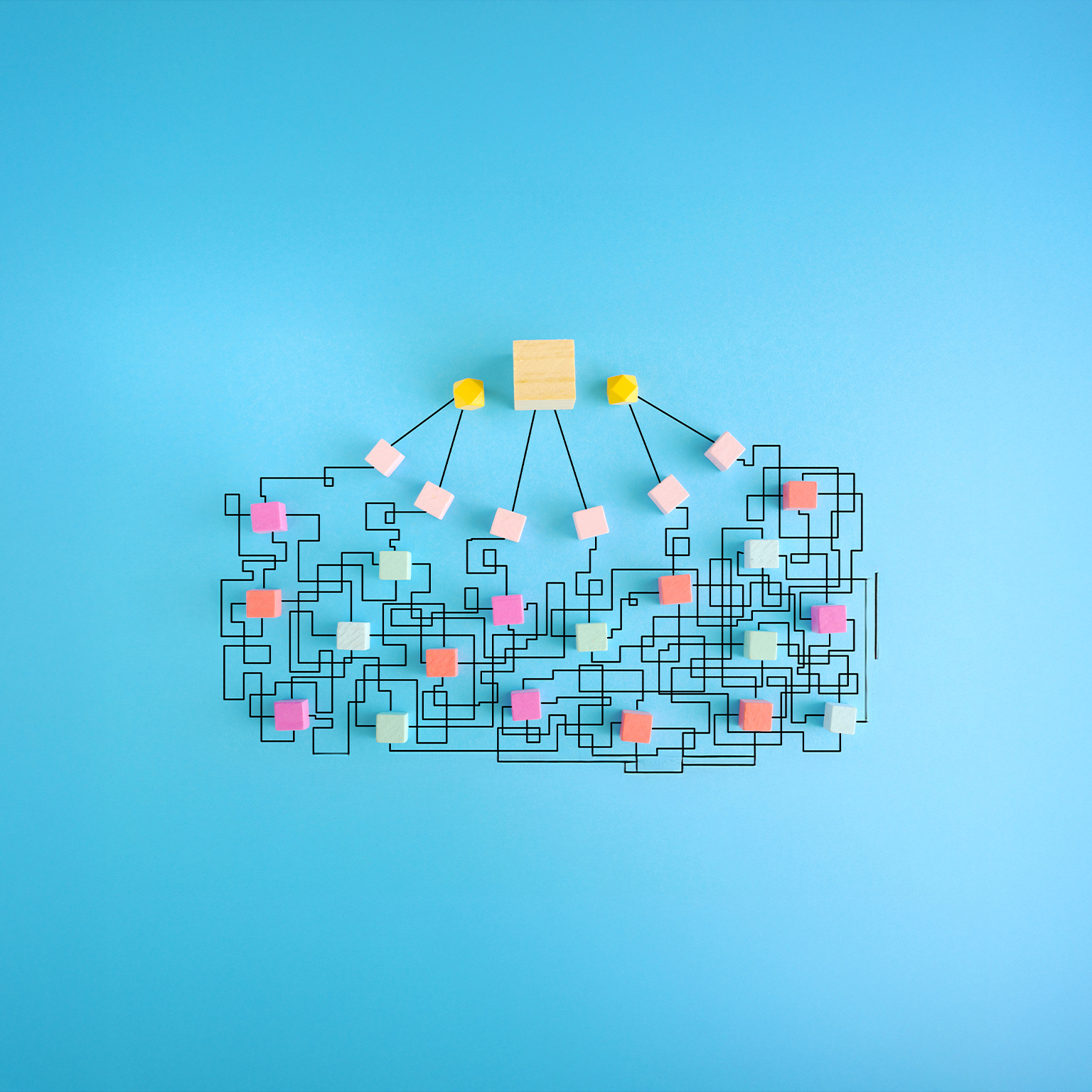 Complex messy management, organization and innovation, chaotic decision tree, complicated business process