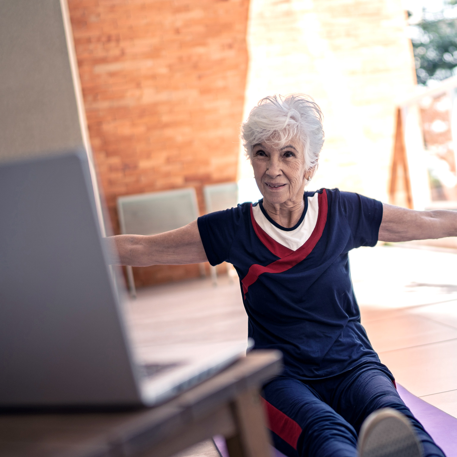 Woman doing virtual workout