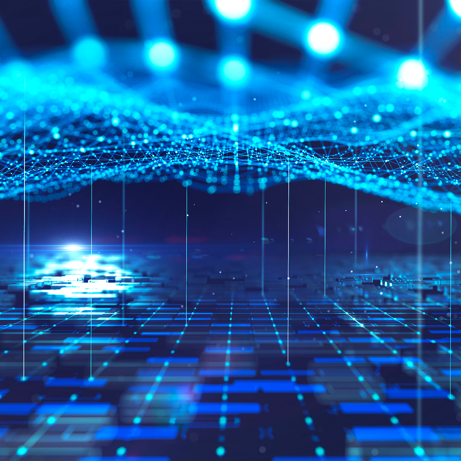 Abstract extreme close-up image of computer hardware and wave pattern network data connections. - stock photo