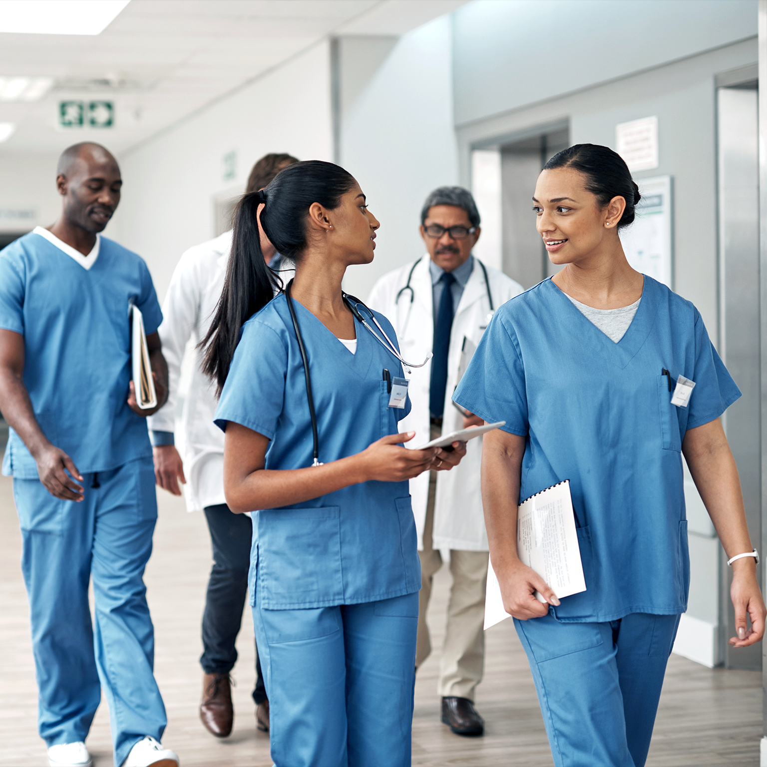 Nurses in a hospital corridor