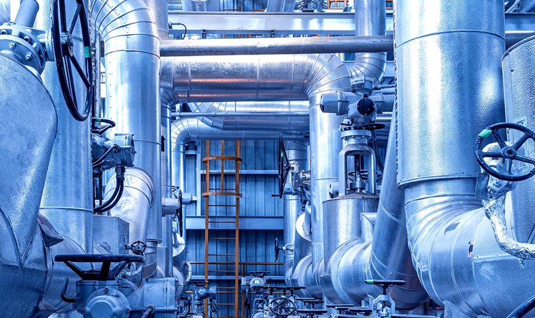 Steel pipelines and valve at industrial zone