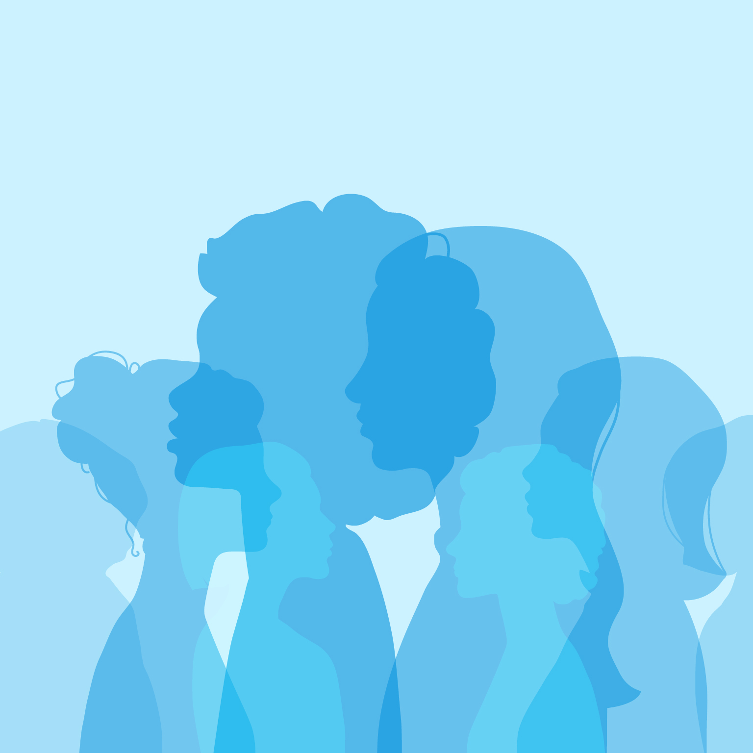 Womens silhouettes on a modern blue colored background