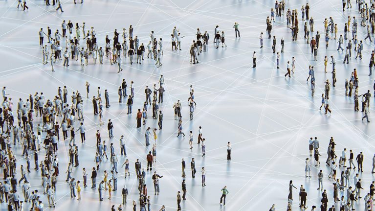 Urban crowd of people from above