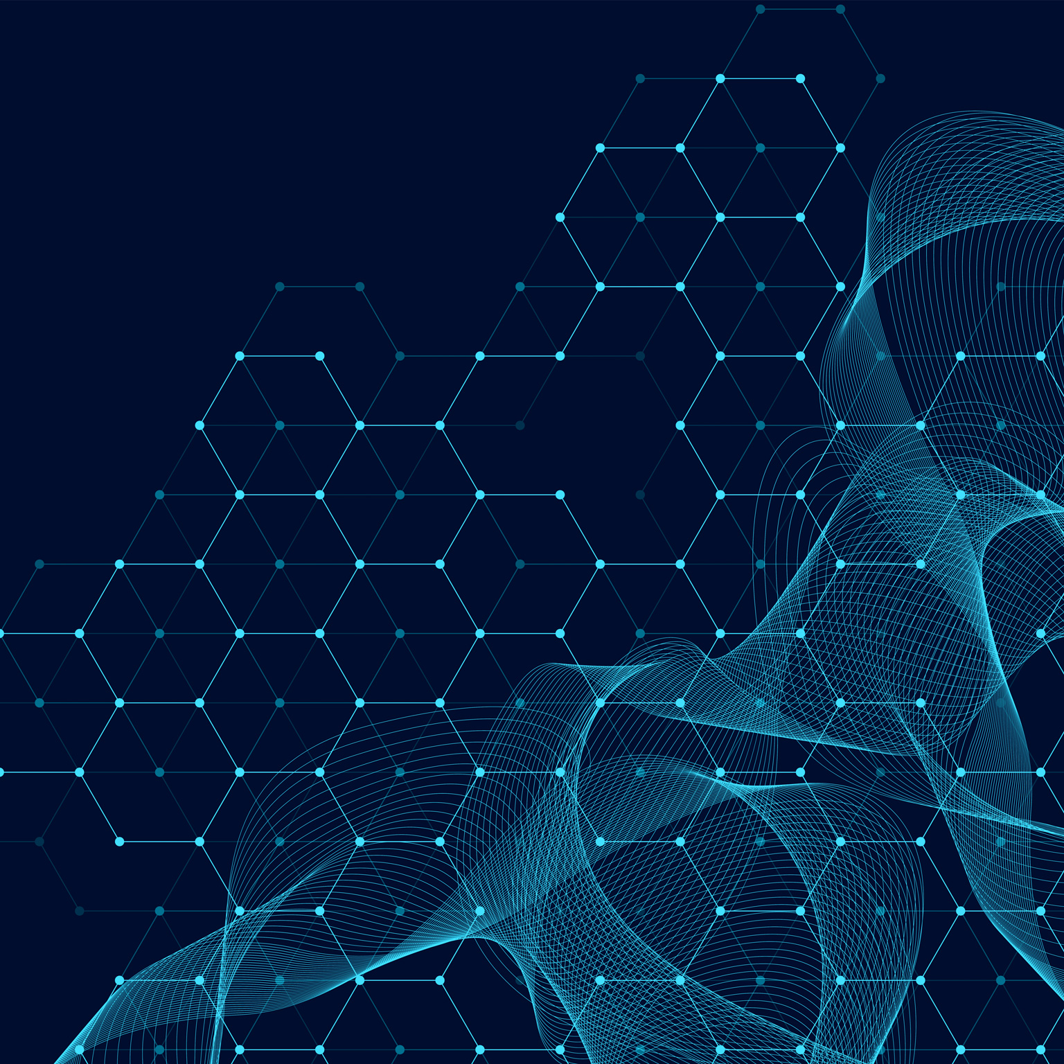 Technology abstract lines and dots connect background with hexagons.