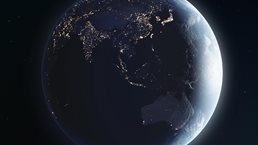 Earth View From Space Full Rotation 360 degrees with the Sun Light, Cities at Night Looped 3d Animation. Dark Planet Turning in Outer Space. Elements Furnished by NASA. Nature, Technology Concept - stock video