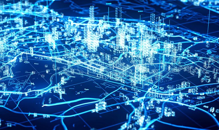 Abstract digital representation of a smart city and communication network concept