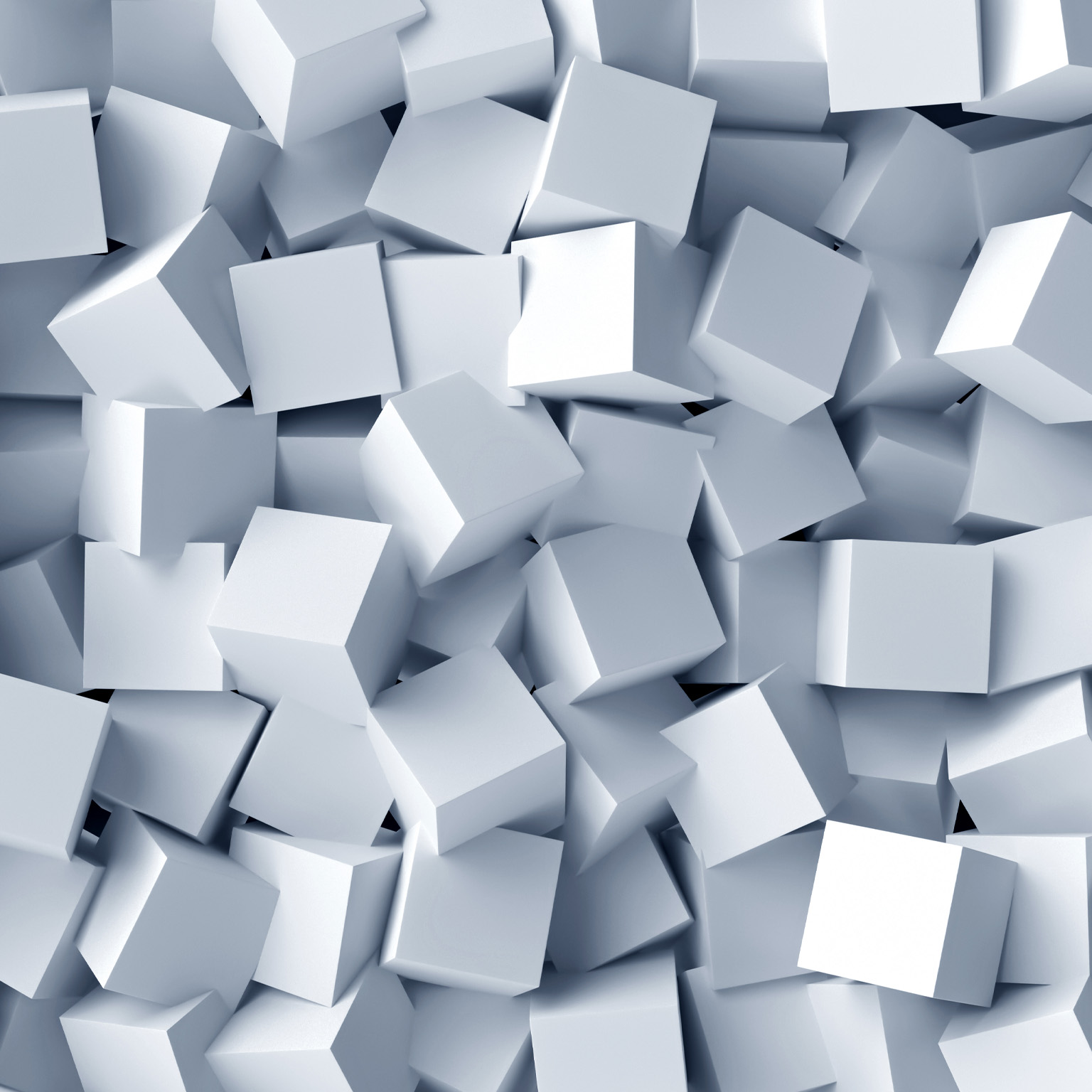 A jumble of identical white cubes.
