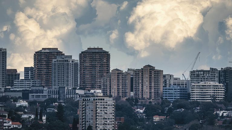 High rise residential buildings on the horizon