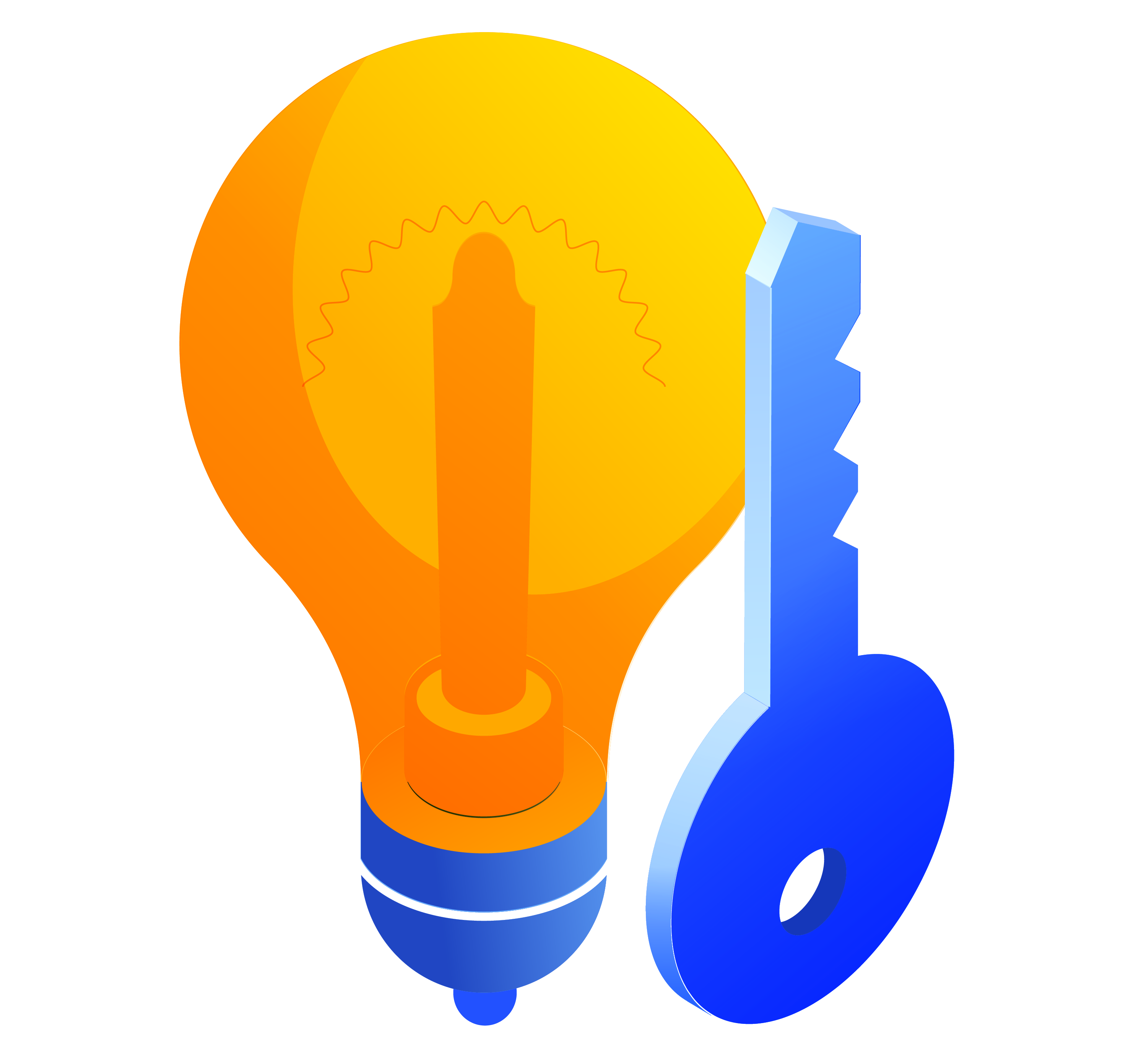 Isometric icon illustration of lightbulb with key
