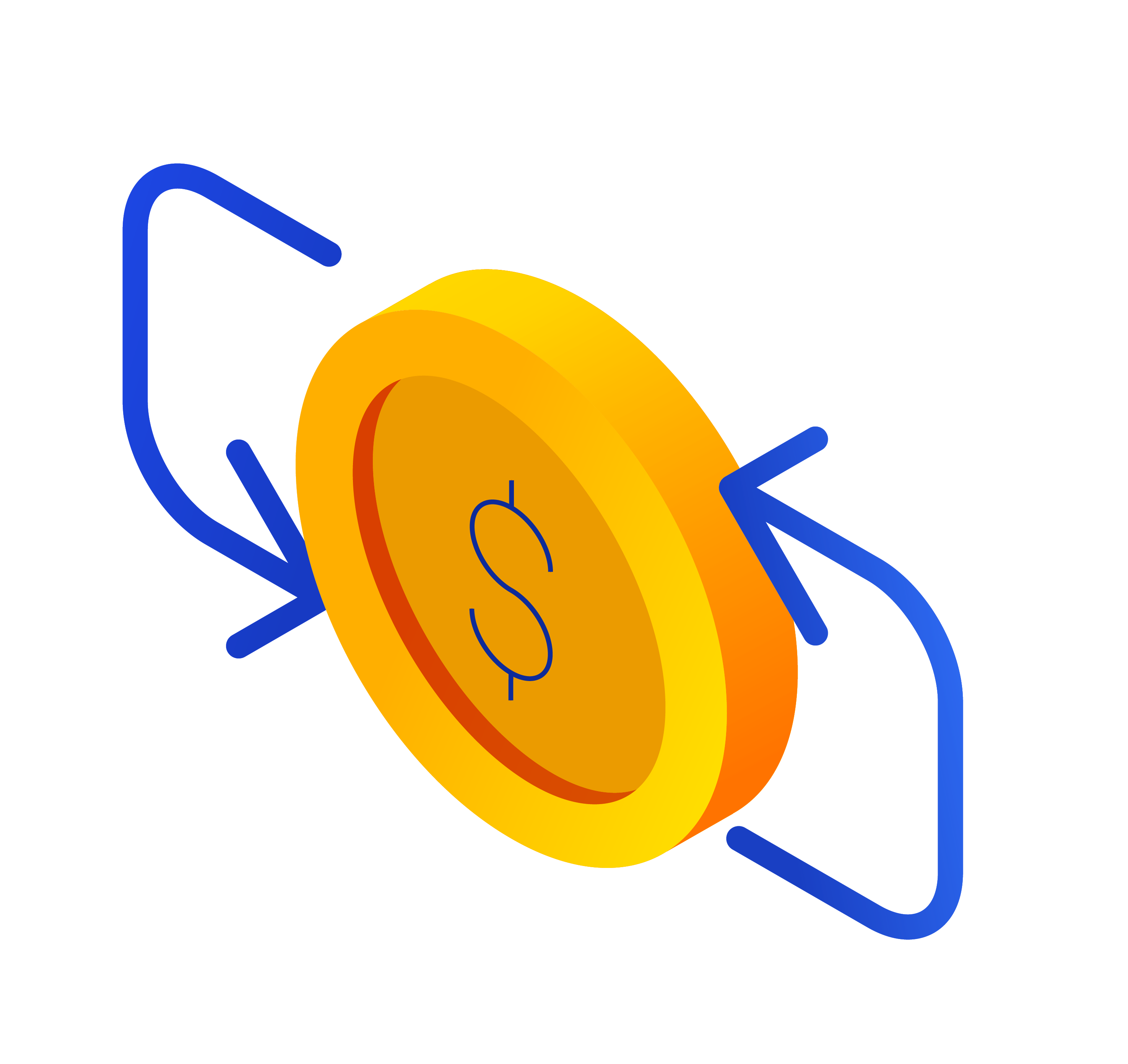 Isometric icon illustration of coin with arrows going around