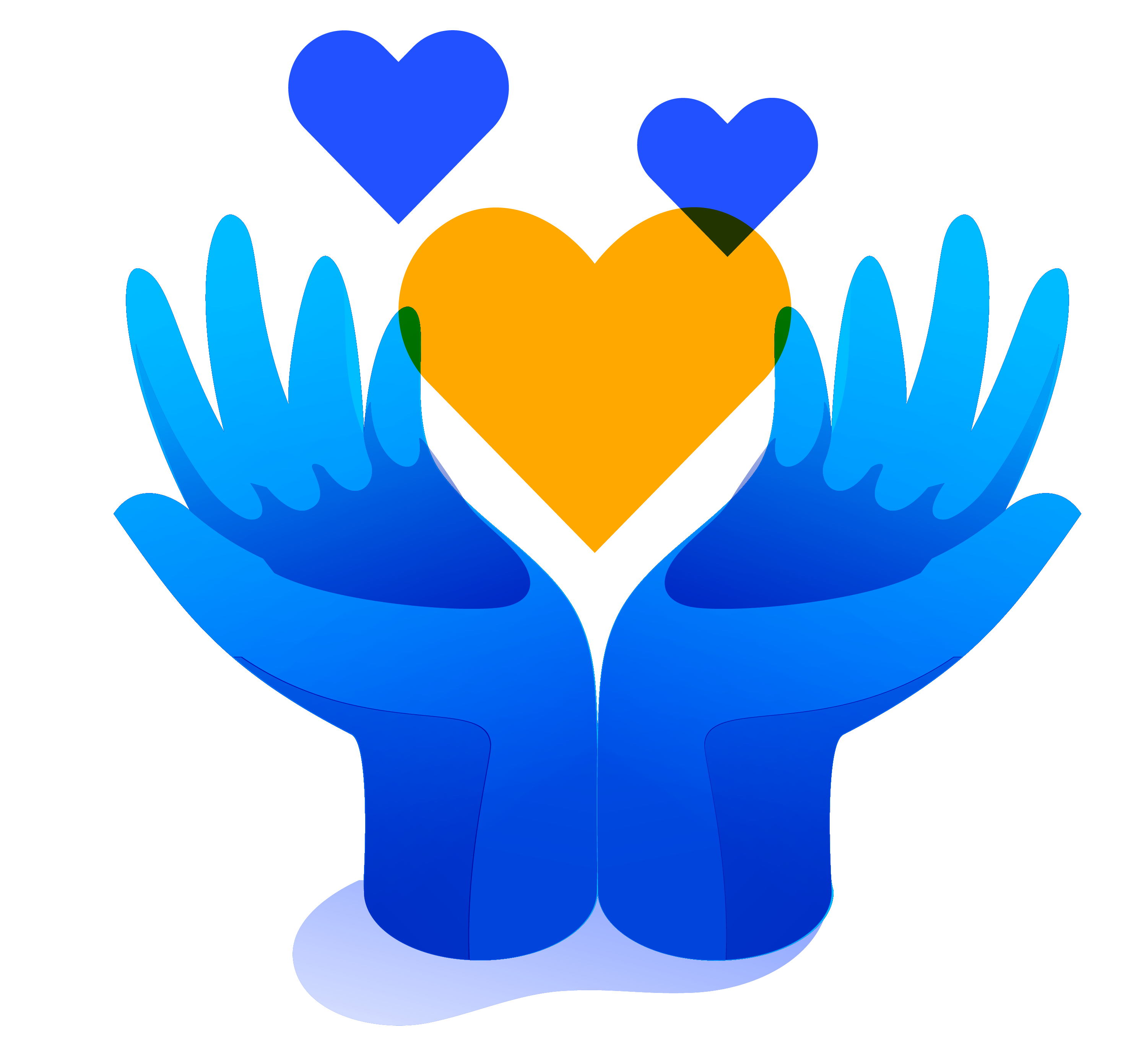 Isometric icon illustration of hands with hearts in the middle