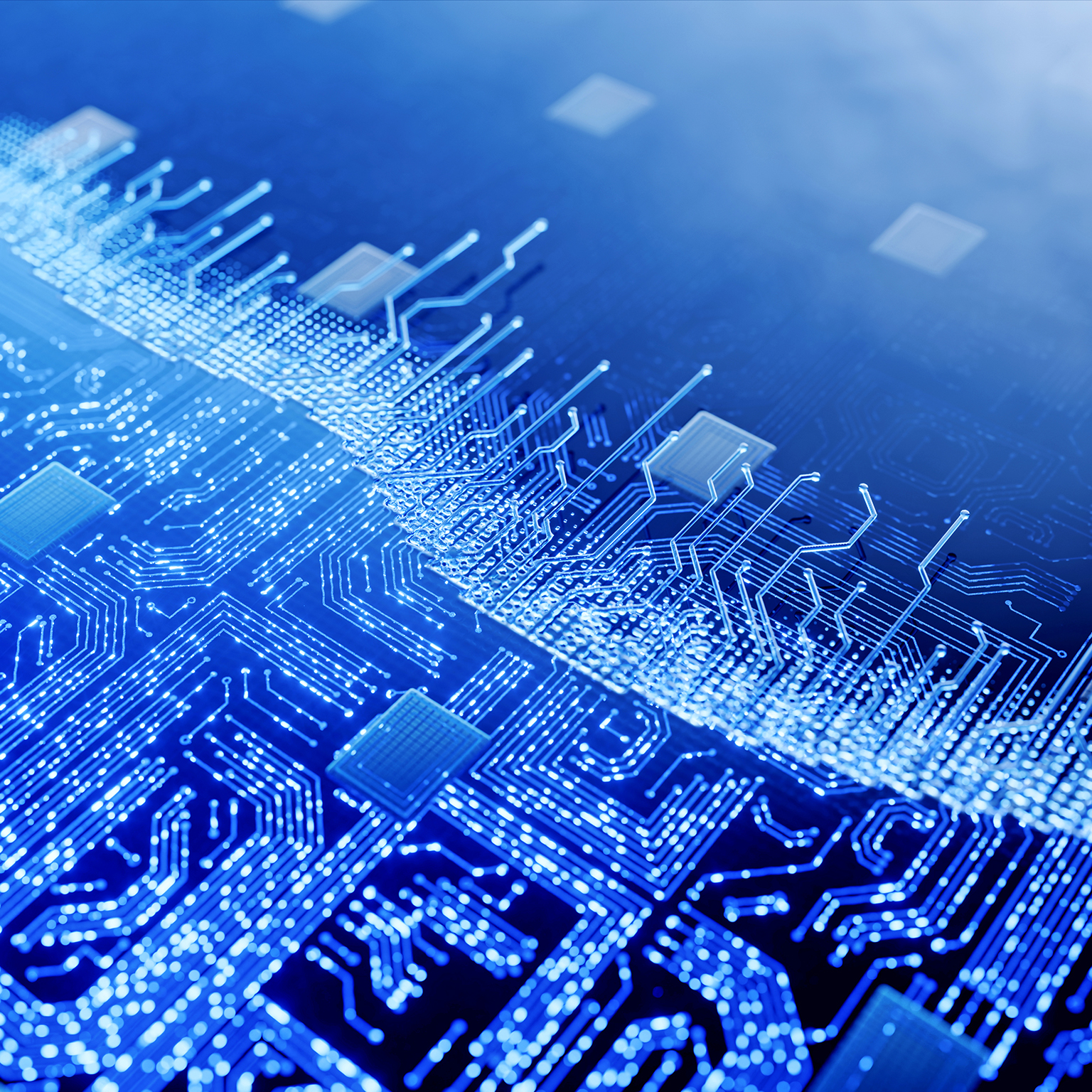 Abstract technology image of starting up circuit board and next generation semiconductors.