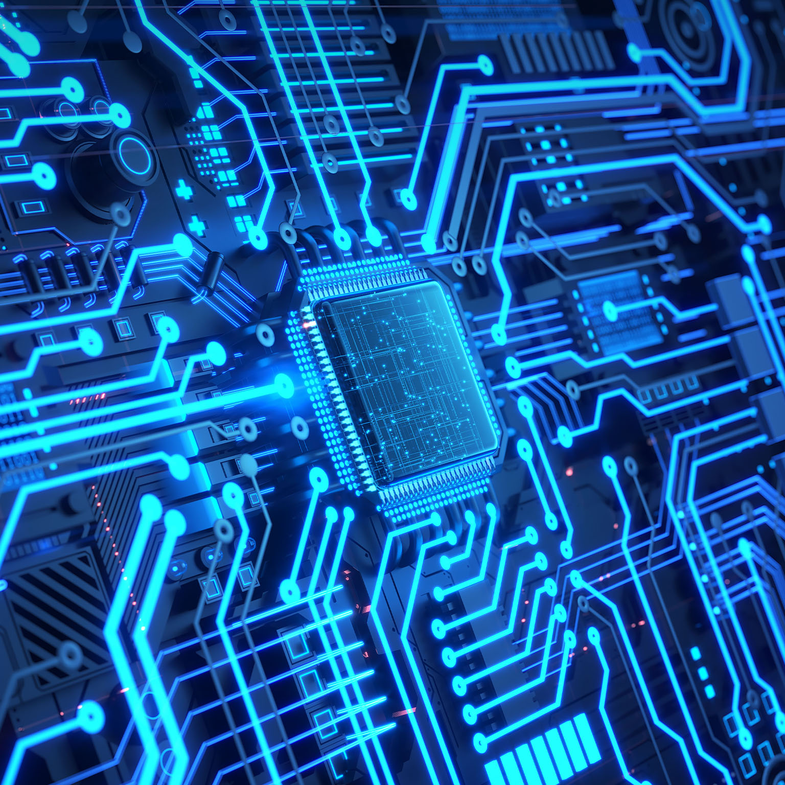 Futuristic mechanical circuit board with a digital data flowing.
