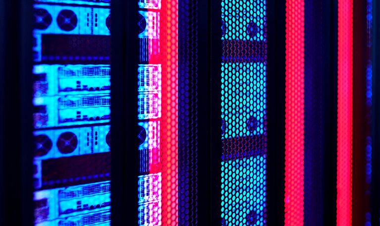 Close-up of the modern data center and cabinets.