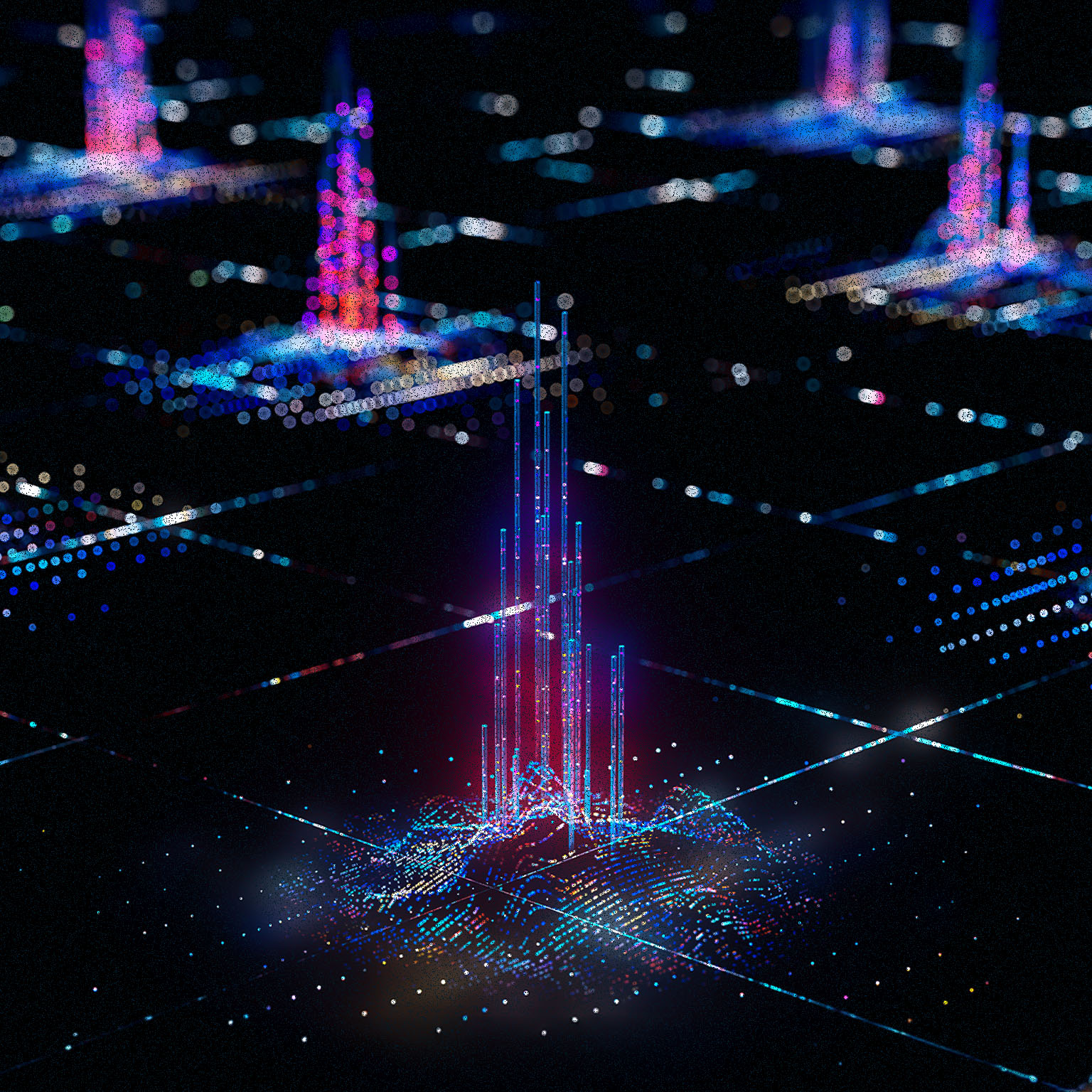 3d abstract landscape and futuristic data-flowing concept