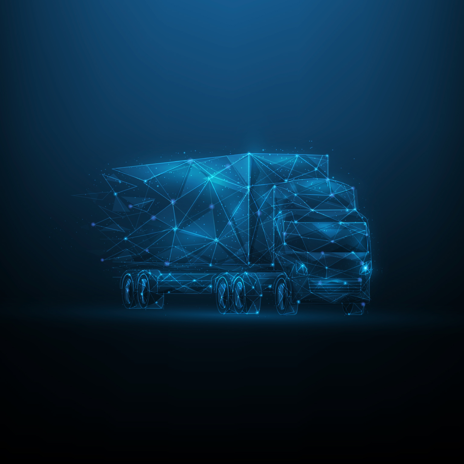 Logistics low poly wireframe on blue dark background. delivery truck consist of lines, dots and triangle. business worldwide shipping. cargo technology. - stock illustration