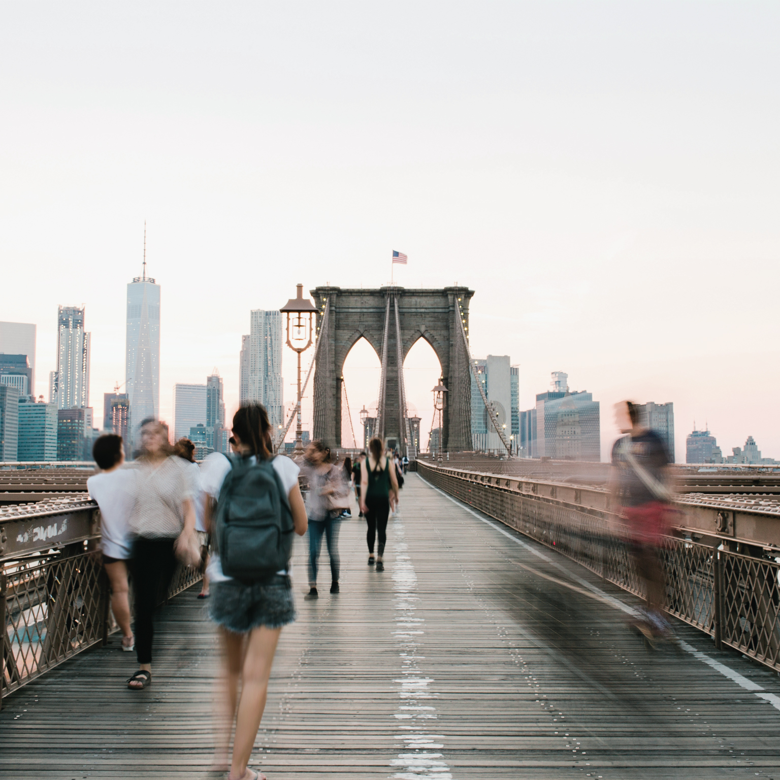 Pedestrians on the Brooklyn Bridge