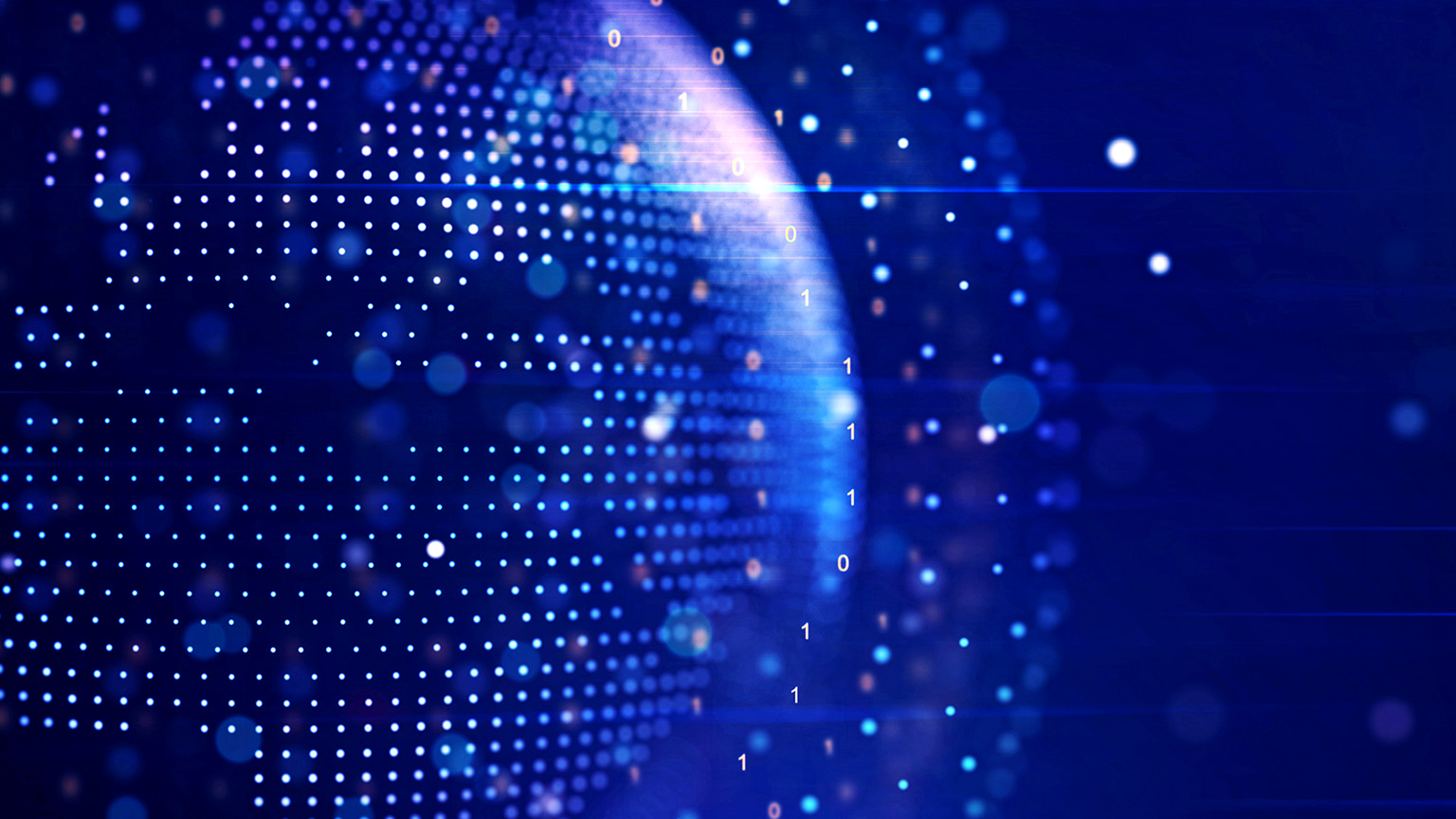 Abstract graphic world map illustration on blue background, big data and networking concept