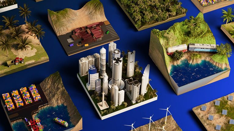 Illustration of separate building blocks with multiple Indonesian power sources.